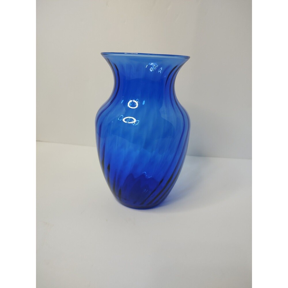 Vintage Indiana Glass Cobalt Blue 8" Illusions Swirl Vase 1282 Made in USA